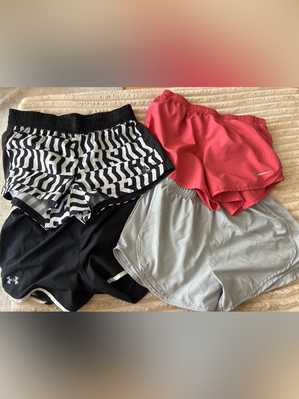 Nike Women’s Athletic Shorts set of 4 - Black, Coral Pink, Light Gray & pattern